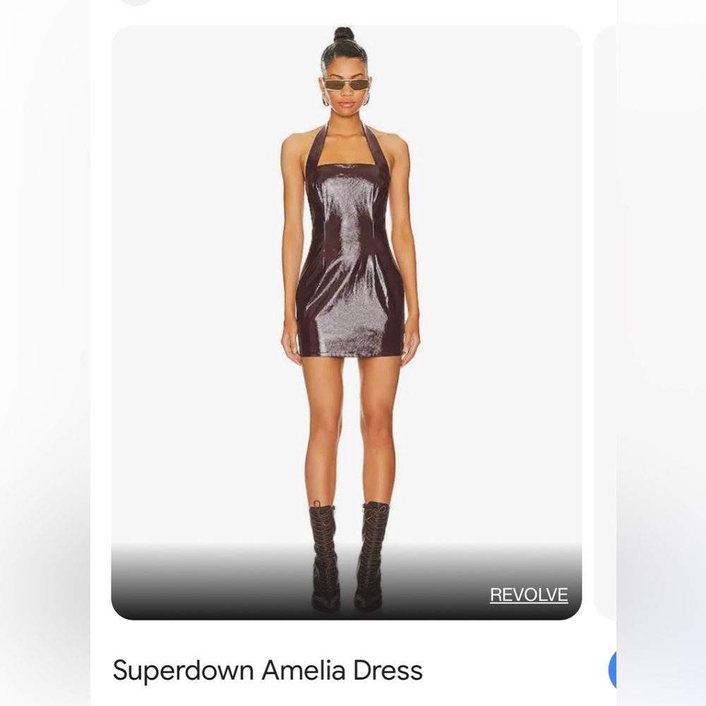 RED LEATHER SUPER DOWN MINI HALTER DRESS